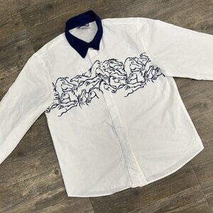PANHANDLE SLIM Women‎ Medium Button Shirt White Horses Vintage USA Made (38)